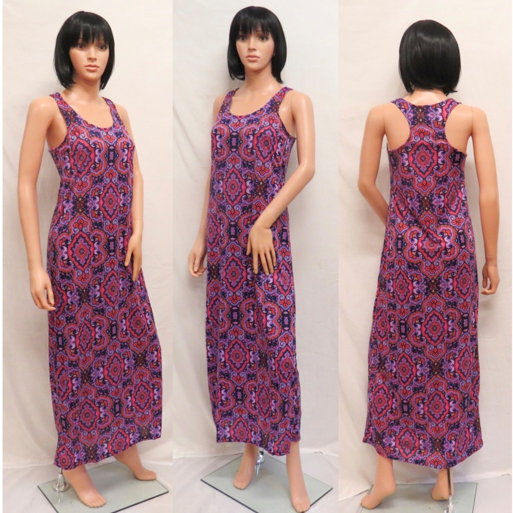 JUST LOVE‎ Navy Pink Red Paisley Beach Sleeveless Boho Maxi JR L New